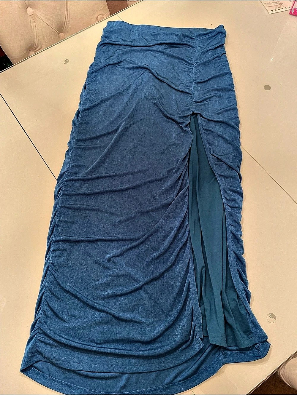 REMI x REVOLVE Ruched Maxi Dress in Blue Size XL Like New